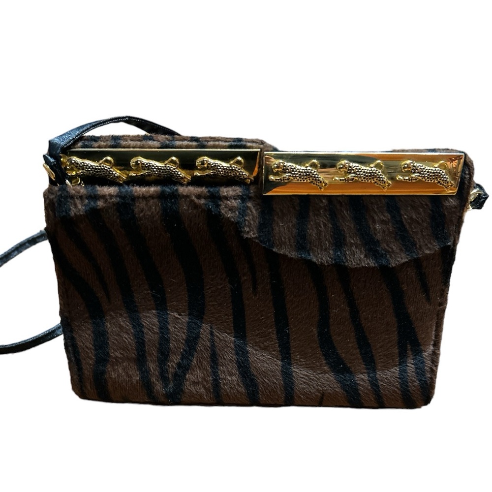 Vintage Nima Faux Hair on Hide Animal Print Purse w/ gold leopard clasp mobwife